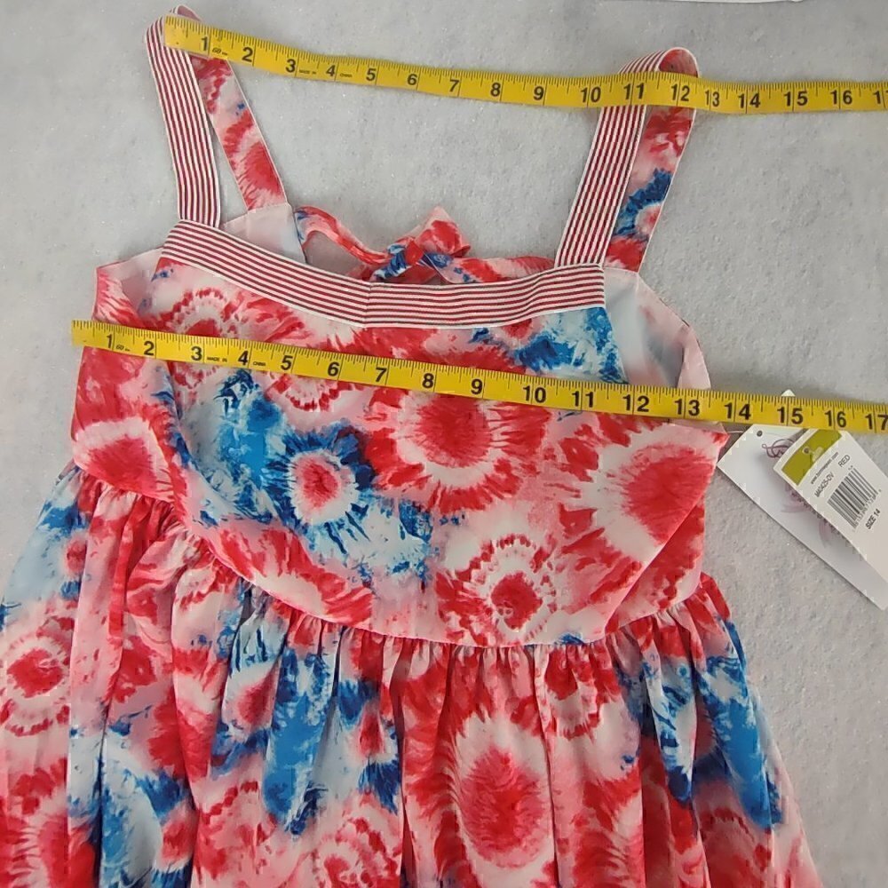 Bonnie Jean Red, White, Blue, Tie Dye Sunflower Dress Size 14 (NWT) - Picture 7 of 11
